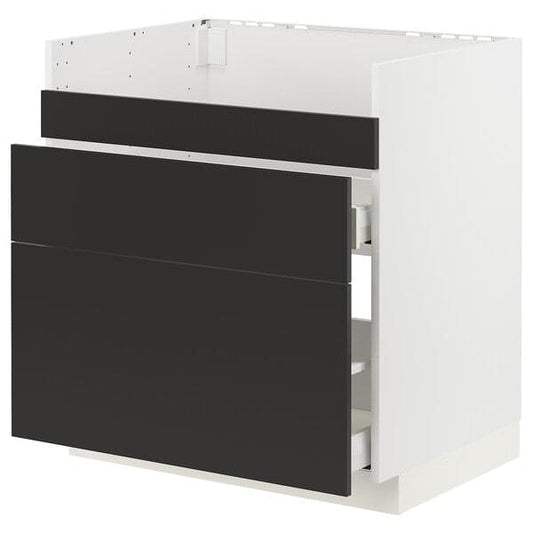 METOD / MAXIMERA - Base cb f HAVSEN snk/3 frnts/2 drws, white/Nickebo matt anthracite , 80x60 cm - best price from Maltashopper.com 89498181