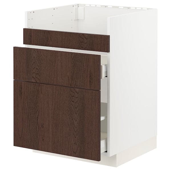 METOD / MAXIMERA - Base cb f HAVSEN snk/3 frnts/2 drws, white/Sinarp brown , 60x60 cm