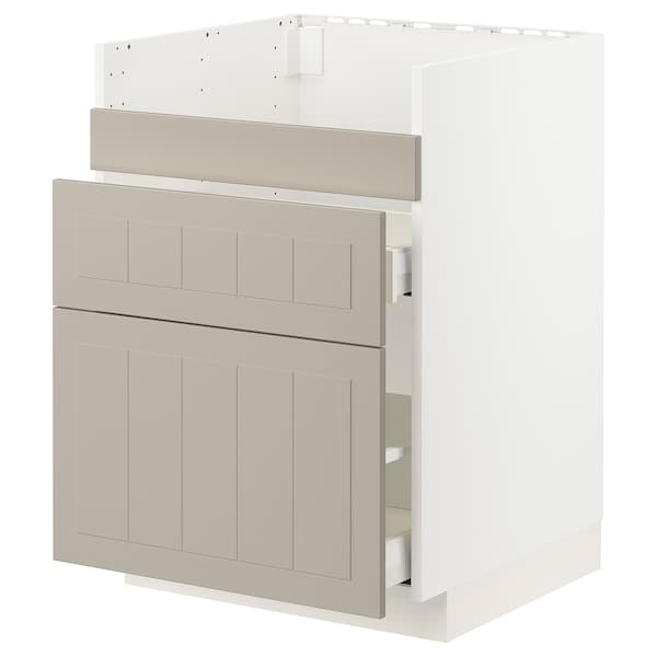 METOD / MAXIMERA - Base cb f HAVSEN snk/3 frnts/2 drws, white/Stensund beige, 60x60 cm