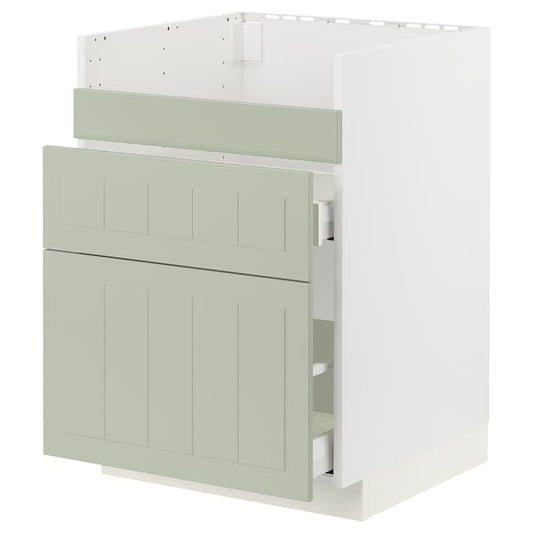 METOD / MAXIMERA - Base cb f HAVSEN snk/3 frnts/2 drws, white/Stensund light green, 60x60 cm - best price from Maltashopper.com 99487361