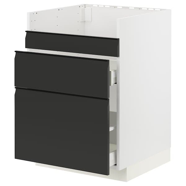 Ikea METOD / MAXIMERA - Base cb f HAVSEN snk/3 frnts/2 drws, white/Upplöv matt anthracite , 60x60 cm