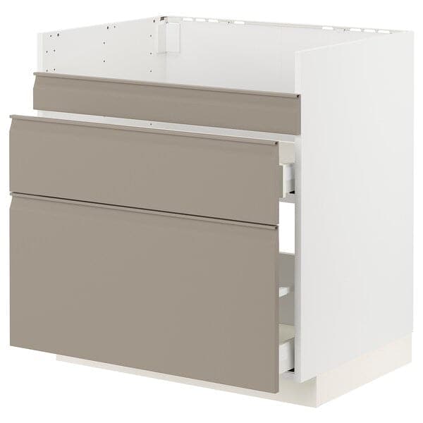 METOD / MAXIMERA - Base cb f HAVSEN snk/3 frnts/2 drws, white/Upplöv matt dark beige, 80x60 cm - best price from Maltashopper.com 09491517