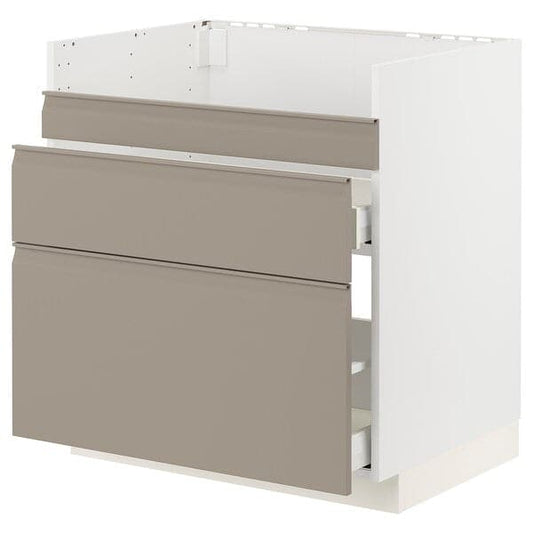 METOD / MAXIMERA - Base cb f HAVSEN snk/3 frnts/2 drws, white/Upplöv matt dark beige, 80x60 cm - best price from Maltashopper.com 09491517