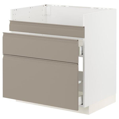 METOD / MAXIMERA base cb f HAVSEN snk/3 frnts/2 drws, white/Upplöv matt dark beige, 80x60 cm