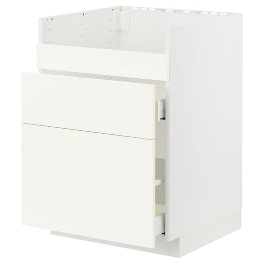 Ikea METOD / MAXIMERA - Base cb f HAVSEN snk/3 frnts/2 drws, white/Vallstena white, 60x60 cm