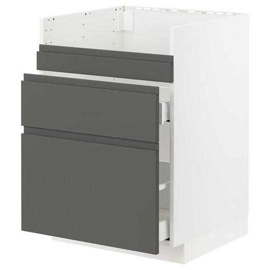 METOD / MAXIMERA - Base cb f HAVSEN snk/3 frnts/2 drws, white/Voxtorp dark grey , 60x60 cm - best price from Maltashopper.com 79310274