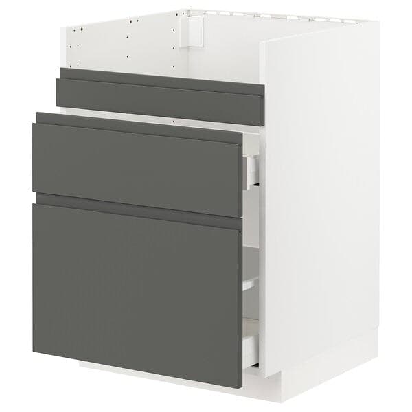 METOD / MAXIMERA - Base cb f HAVSEN snk/3 frnts/2 drws, white/Voxtorp dark grey , 60x60 cm