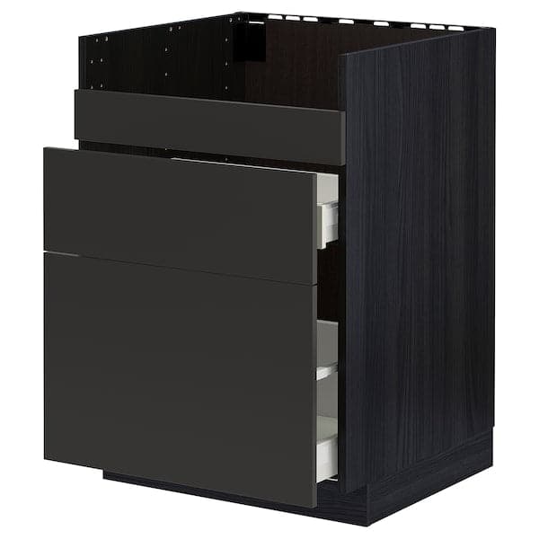 Ikea METOD / MAXIMERA - Base cb f HAVSEN snk/3 frnts/2 drws, black/Nickebo matt anthracite, 60x60 cm