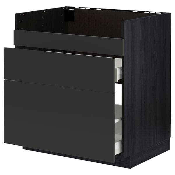METOD / MAXIMERA base cb f HAVSEN snk/3 frnts/2 drws, black/Nickebo matt anthracite, 80x60 cm