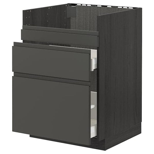 Ikea METOD / MAXIMERA - Base cb f HAVSEN snk/3 frnts/2 drws, black/Voxtorp dark grey , 60x60 cm