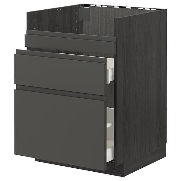 METOD / MAXIMERA - Base cb f HAVSEN snk/3 frnts/2 drws, black/Voxtorp dark grey , 60x60 cm