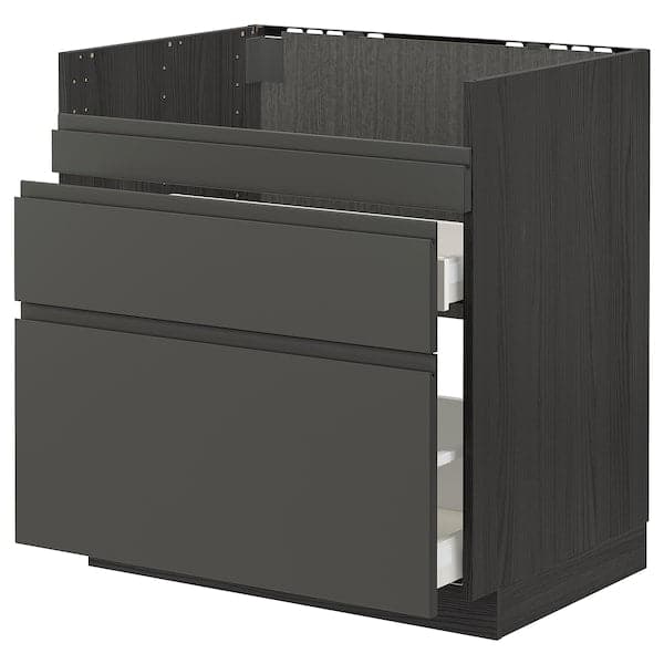 Ikea METOD / MAXIMERA - Base cb f HAVSEN snk/3 frnts/2 drws, black/Voxtorp dark grey