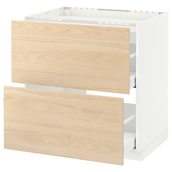 METOD / MAXIMERA - Base cab f hob/2 fronts/2 drawers, white/Askersund light ash effect, 80x60 cm - best price from Maltashopper.com 49216112