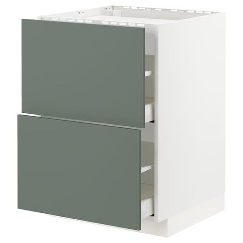 METOD / MAXIMERA - Base cab f hob/2 fronts/2 drawers, white/Bodarp grey-green, 60x60 cm