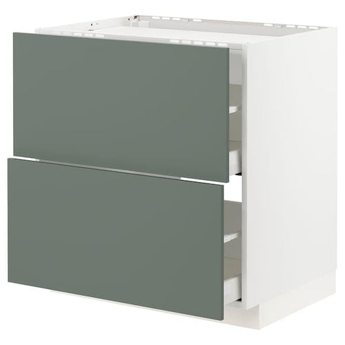 METOD / MAXIMERA - Base cab f hob/2 fronts/2 drawers, white/Bodarp grey-green, 80x60 cm