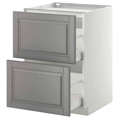 METOD / MAXIMERA - Base cab f hob/2 fronts/2 drawers, white/Bodbyn grey , 60x60 cm