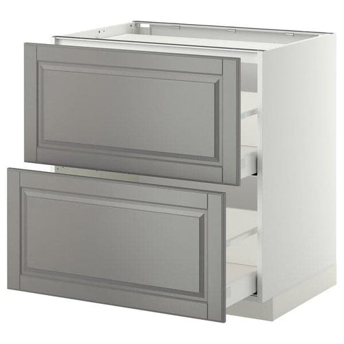 METOD / MAXIMERA - Base cab f hob/2 fronts/2 drawers, white/Bodbyn grey, 80x60 cm