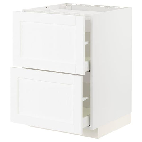 METOD / MAXIMERA - METOD / MAXIMERA Base cab f hob/2 fronts/2 drawers, white Enköping/white wood effect, 60x60 cm