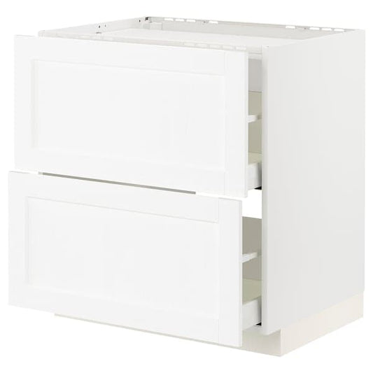 METOD / MAXIMERA - Base cab f hob/2 fronts/2 drawers, white Enköping/white wood effect, 80x60 cm - best price from Maltashopper.com 89473270