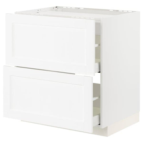 METOD / MAXIMERA - Base cab f hob/2 fronts/2 drawers, white Enköping/white wood effect, 80x60 cm