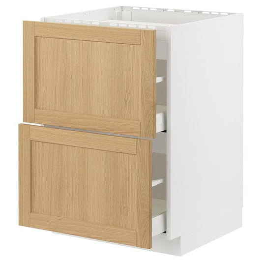Ikea METOD / MAXIMERA - Base cab f hob/2 fronts/2 drawers, white/Forsbacka oak, 60x60 cm