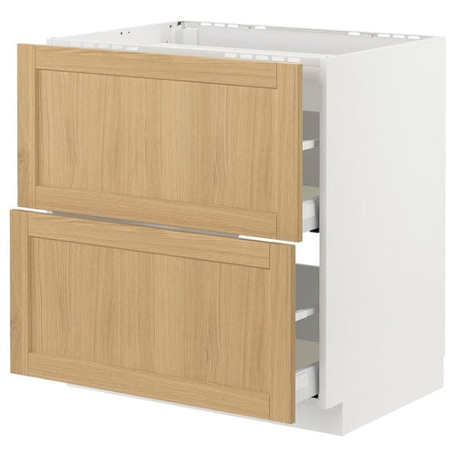 METOD / MAXIMERA - METOD / MAXIMERA Base cab f hob/2 fronts/2 drawers, white/Forsbacka oak, 80x60 cm