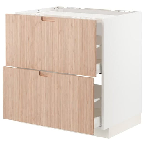 METOD / MAXIMERA - Base cab f hob/2 fronts/2 drawers, white/Fröjered light bamboo, 80x60 cm