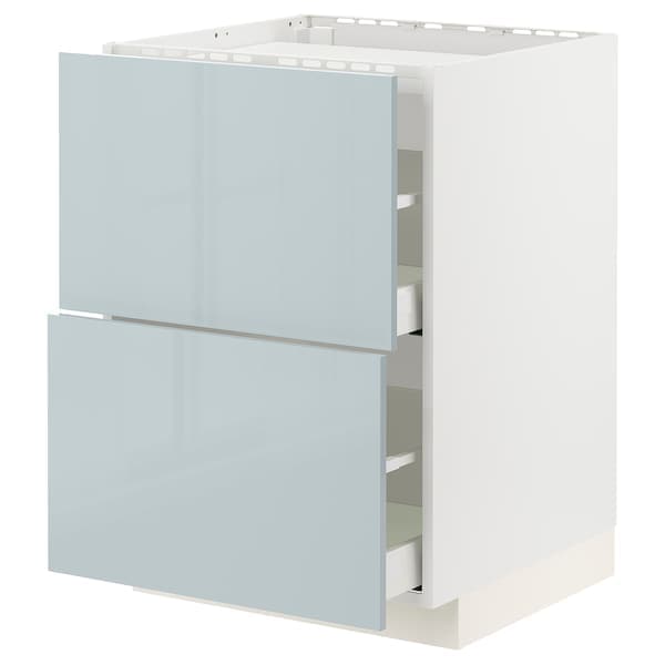 METOD / MAXIMERA - Base cab f hob/2 fronts/2 drawers, white/Kallarp light grey-blue , 60x60 cm - best price from Maltashopper.com 79479282