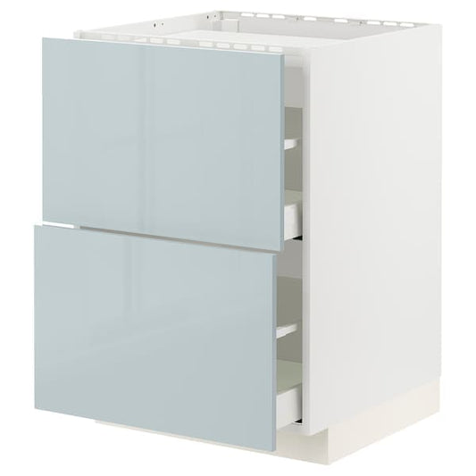 METOD / MAXIMERA - Base cab f hob/2 fronts/2 drawers, white/Kallarp light grey-blue , 60x60 cm - best price from Maltashopper.com 79479282