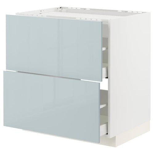 METOD / MAXIMERA - Base cab f hob/2 fronts/2 drawers, white/Kallarp light grey-blue, 80x60 cm