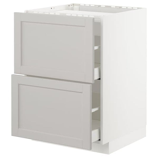 METOD / MAXIMERA - Base cab f hob/2 fronts/2 drawers, white/Lerhyttan light grey, 60x60 cm - best price from Maltashopper.com 29274358