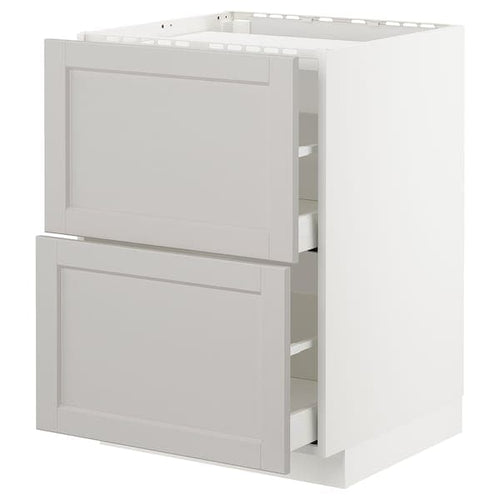METOD / MAXIMERA base cab f hob/2 fronts/2 drawers, white/Lerhyttan light grey, 60x60 cm