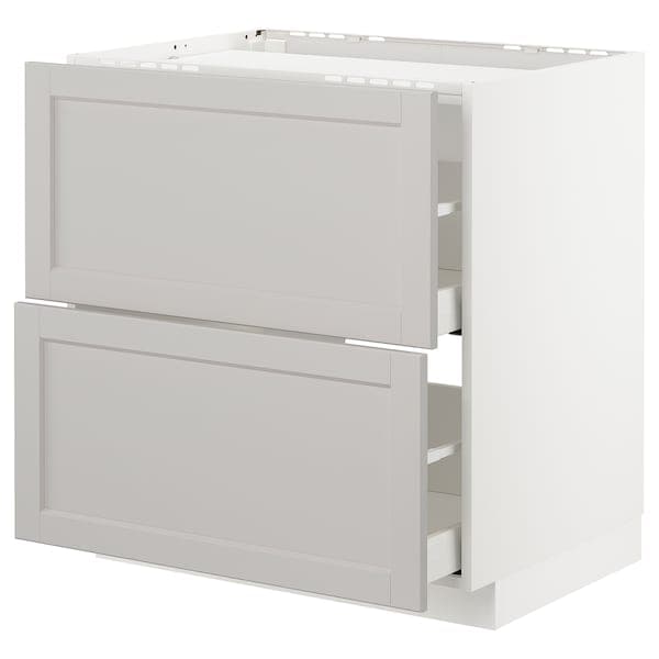 METOD / MAXIMERA - Base cab f hob/2 fronts/2 drawers, white/Lerhyttan light grey, 80x60 cm - best price from Maltashopper.com 89274360