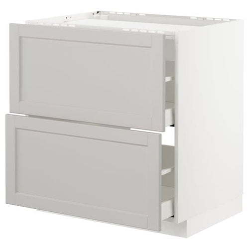 METOD / MAXIMERA - Base cab f hob/2 fronts/2 drawers, white/Lerhyttan light grey, 80x60 cm