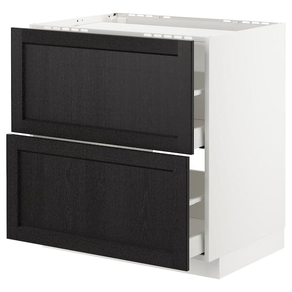 METOD / MAXIMERA - Base cab f hob/2 fronts/2 drawers, white/Lerhyttan black stained, 80x60 cm - best price from Maltashopper.com 09257190