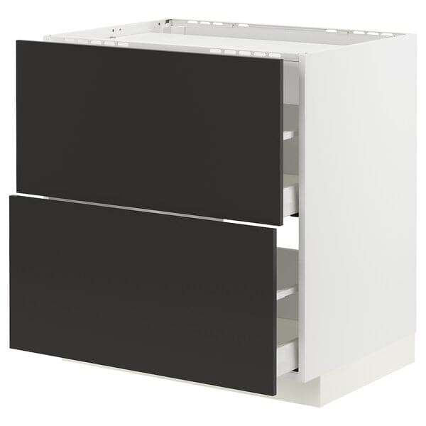 METOD / MAXIMERA - Base cab f hob/2 fronts/2 drawers, white/Nickebo matt anthracite , 80x60 cm