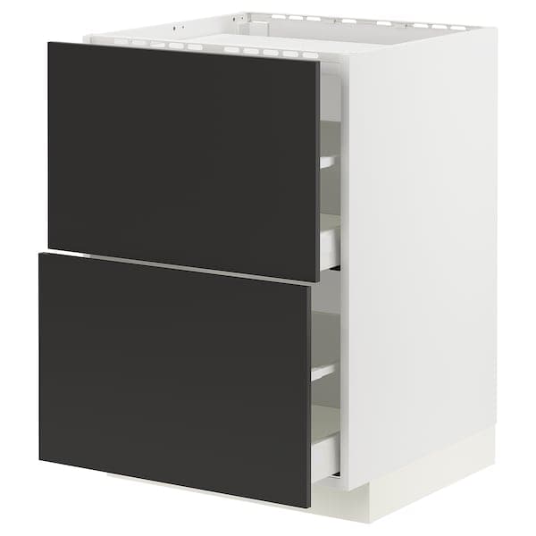 METOD / MAXIMERA - Base cab f hob/2 fronts/2 drawers, white/Nickebo matt anthracite , 60x60 cm - best price from Maltashopper.com 39497749