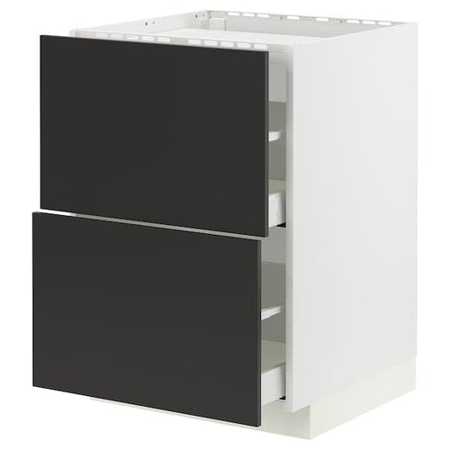 METOD / MAXIMERA - Base cab f hob/2 fronts/2 drawers, white/Nickebo matt anthracite , 60x60 cm
