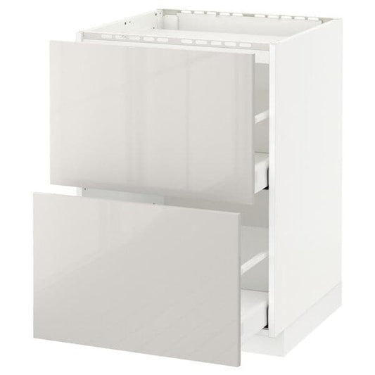 METOD / MAXIMERA - Base cab f hob/2 fronts/2 drawers, white/Ringhult light grey , 60x60 cm - best price from Maltashopper.com 49168427