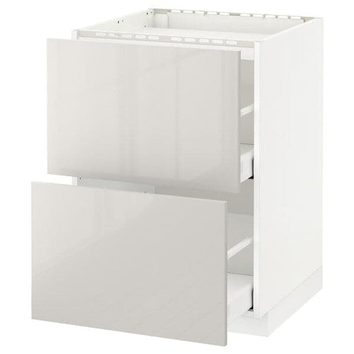 METOD / MAXIMERA - Base cab f hob/2 fronts/2 drawers, white/Ringhult light grey , 60x60 cm