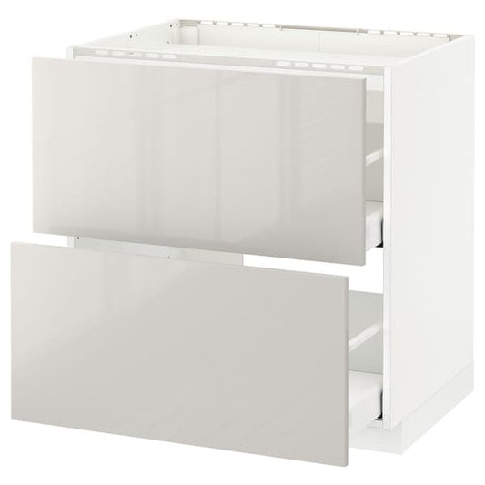 METOD / MAXIMERA - Base cab f hob/2 fronts/2 drawers, white/Ringhult light grey, 80x60 cm - best price from Maltashopper.com 09168429