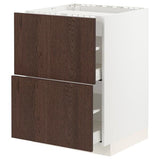 METOD / MAXIMERA base cab f hob/2 fronts/2 drawers, white/Sinarp brown, 60x60 cm