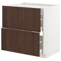 METOD / MAXIMERA - Base cab f hob/2 fronts/2 drawers, white/Sinarp brown , - best price from Maltashopper.com 09404313