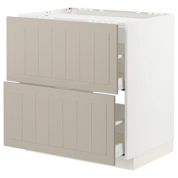 METOD / MAXIMERA - Base cab f hob/2 fronts/2 drawers, white/Stensund beige, 80x60 cm - best price from Maltashopper.com 79408181