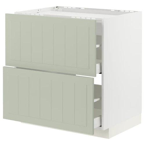 METOD / MAXIMERA - Base cab f hob/2 fronts/2 drawers, white/Stensund light green , 80x60 cm