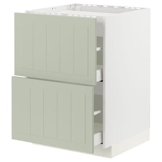 Ikea METOD / MAXIMERA - Base cab f hob/2 fronts/2 drawers, white/Stensund light green, 60x60 cm