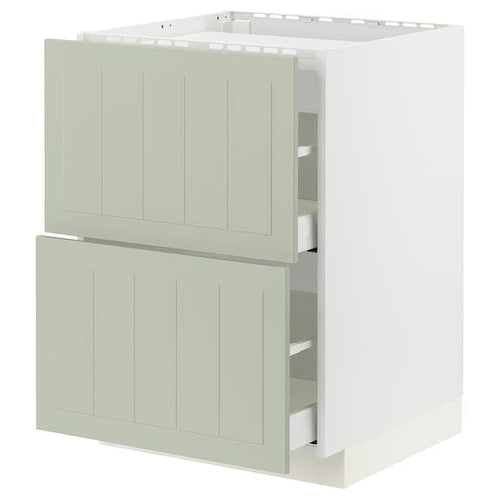METOD / MAXIMERA - Base cab f hob/2 fronts/2 drawers, white/Stensund light green, 60x60 cm