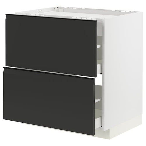METOD / MAXIMERA - Base cab f hob/2 fronts/2 drawers, white/Upplöv matt anthracite , 80x60 cm