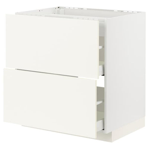 METOD / MAXIMERA - Base cab f hob/2 fronts/2 drawers, white/Vallstena white, 80x60 cm