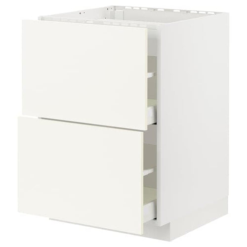 METOD / MAXIMERA - Base cab f hob/2 fronts/2 drawers, white/Vallstena white, 60x60 cm